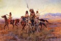 1914年頃の四騎馬インディアン チャールズ・マリオン・ラッセル アメリカ西部のインディアン チャールズ・マリオン・ラッセル